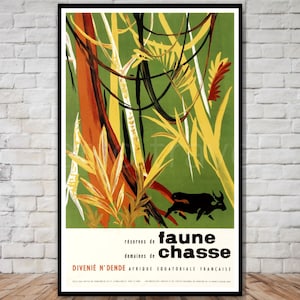 French Equatorial Africa Travel Poster, INSTANT DOWNLOAD, wildlife reserve, safari travel poster, printable poster download, africa wall art