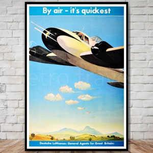 Cartel de Lufthansa, cartel de viaje de la aerolínea, descarga instantánea, impresión de viaje retro, deutsche lufthansa a Gran bretaña, cartel de avión alemán