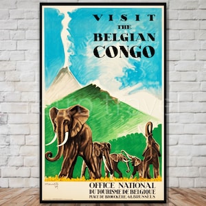 Visit the Belgian Congo Travel Poster, INSTANT DOWNLOAD, vintage elephant poster download, belgian tourism poster, africa travel poster