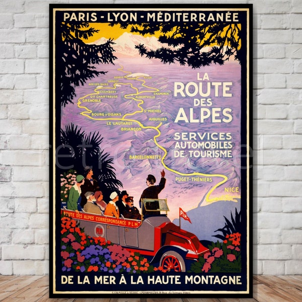 La Routes Des Alpes, Vintage French Automobile Tourism Poster, INSTANT DOWNLOAD, printable france travel poster download, automobile art