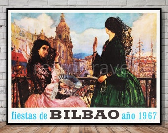 Bilbao Spain Poster, fiestas de bilbao 1967, INSTANT DOWNLOAD, bilbao travel poster, printable spain travel poster, retro travel wall art