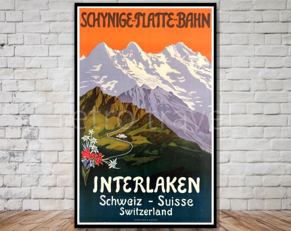 Vintage Swiss Travel Poster Valais 1930s Alpine Mountains Retro Picture Art Deco