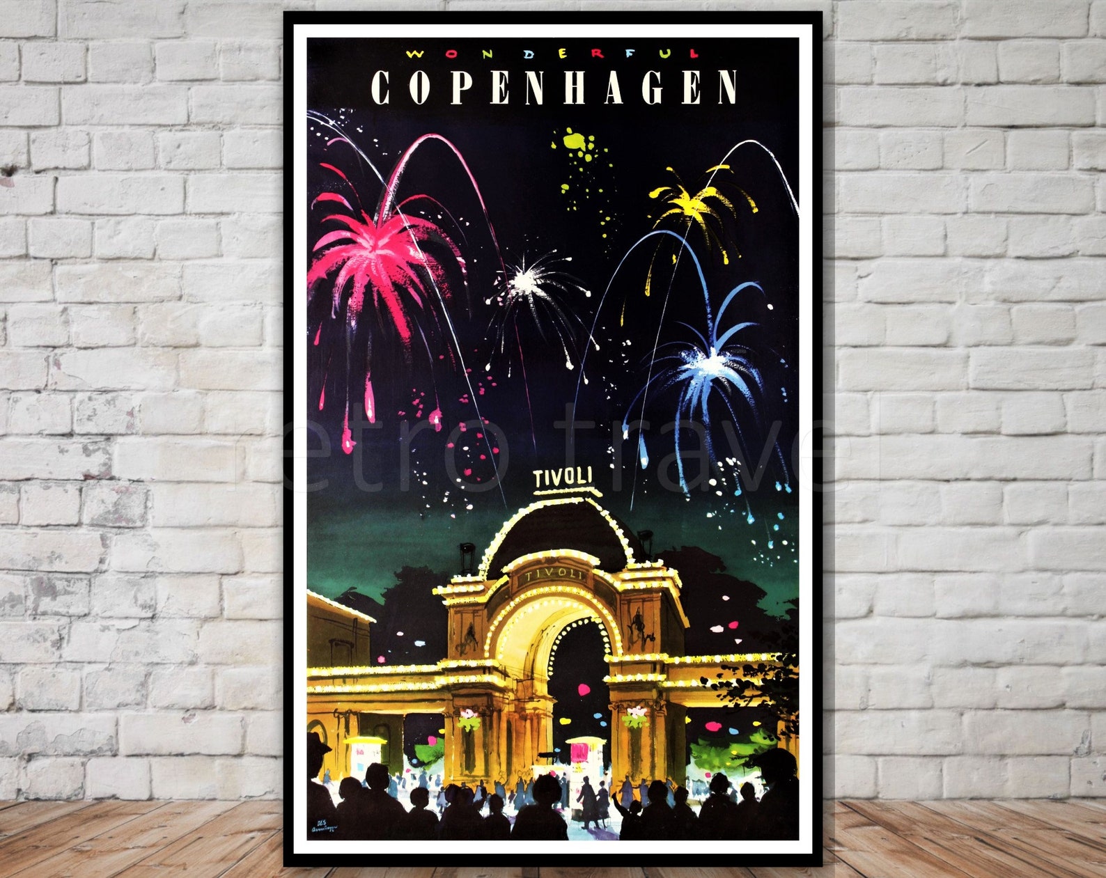 Tivoli Gardens, Copenhagen Travel Poster, INSTANT DOWNLOAD, Fireworks ...