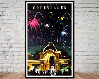 Tivoli Gardens, Copenhagen Travel Poster, INSTANT DOWNLOAD, fireworks poster, tivoli gardens poster, printable poster, copenhagen denmark