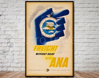 Ana Australian National Airways Poster, DOWNLOAD ISTANTANEO, download poster di viaggio vintage australia, stampa digitale di viaggio retrò, 11x17, 12x18