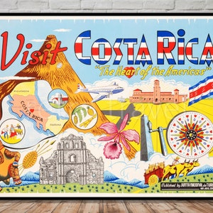 Visit Costa Rica Travel Poster, INSTANT DOWNLOAD, costa rica vintage travel poster download, colorful wall art printable travel poster