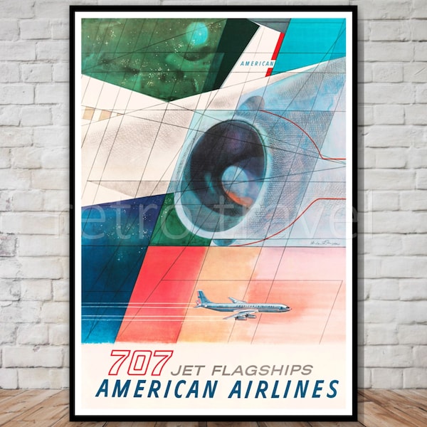 Vintage American Airlines Poster Download, 707 Jet Flagships, INSTANT DOWNLOAD, retro airline poster download, printable airplane wall art