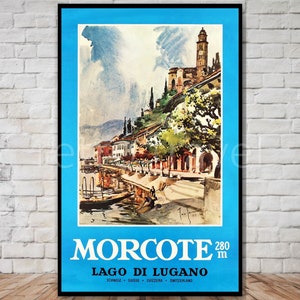 Morcote Lake Lugano Switzerland Travel Poster, INSTANT DOWNLOAD, retro travel digital print, printable travel poster download, 11x17, 12x18