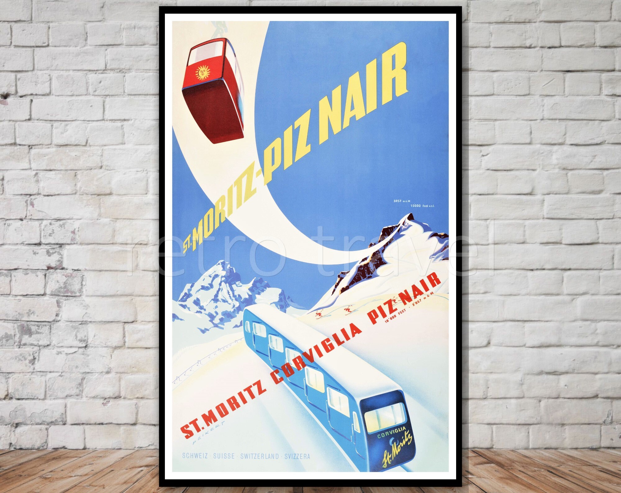 St Moritz Switzerland Ski Lift Poster, INSTANT DOWNLOAD, swiss ski poster, cable car, retro travel digital print 10x16 11x17 12x18