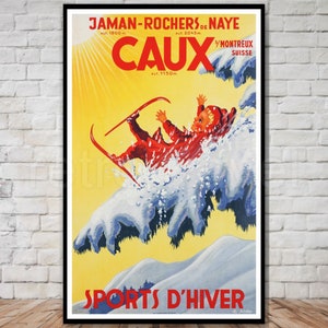 Caux Switzerland Ski Poster, DESCARGA INSTANTÁNEA, sports d&#39;hiver, deportes de invierno, montreux suiza descarga de póster de viaje, 11x17, 12x18