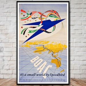BOAC Airline Travel Poster, INSTANT DOWNLOAD, british overseas airway corporation. speedbird logo poster, retro travel digital print