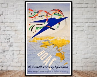 BOAC Airline Travel Poster, INSTANT DOWNLOAD, british overseas airway corporation. speedbird logo poster, retro travel digital print