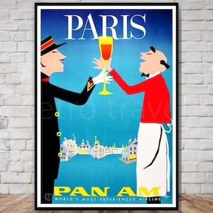 Vintage Paris Travel Poster download, Pan Am travel poster, INSTANT DOWNLOAD, retro travel printable poster, french wine poster, paris print