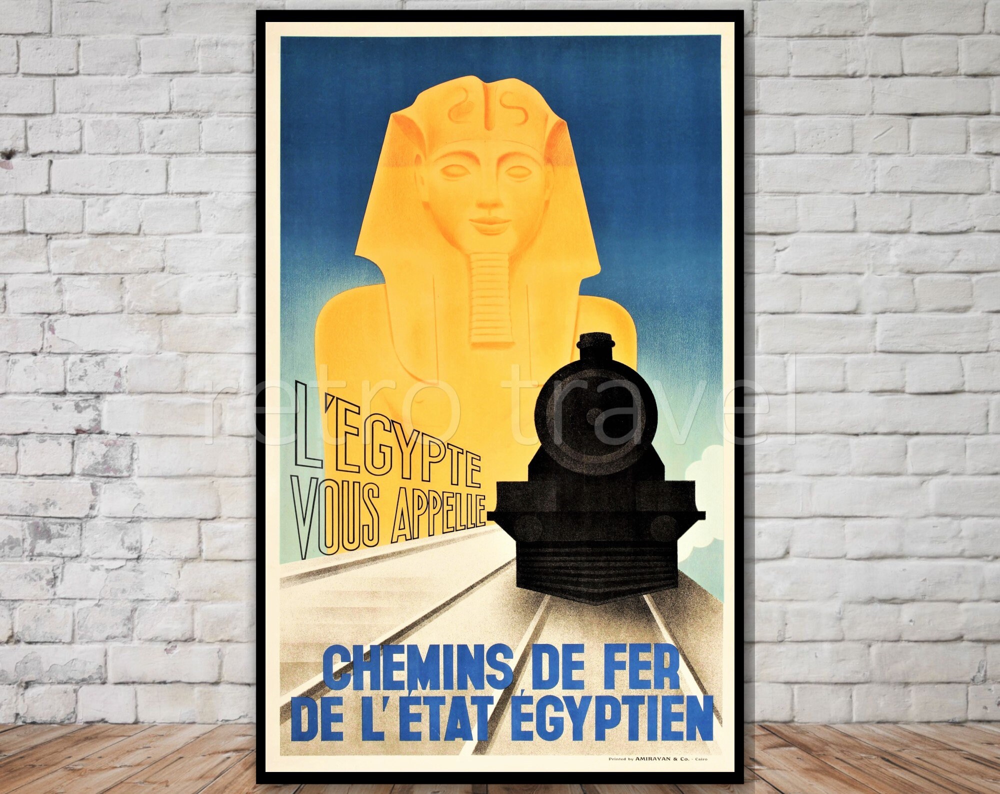 Egypt Art Deco Travel Poster, INSTANT DOWNLOAD, retro travel digital print, printable poster, sphinx with train, egyptian national railways