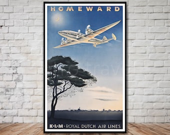 KLM Royal Dutch Airlines Poster, INSTANT DOWNLOAD, retro travel digital print, airplane wall art, vintage klm poster, 10x16, 11x17, 12x18