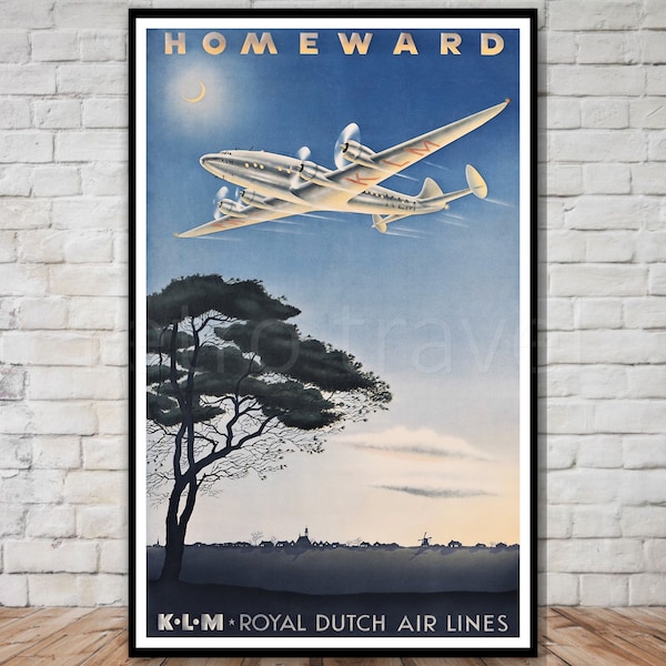 KLM Royal Dutch Airlines Poster, INSTANT DOWNLOAD, retro travel digital print, airplane wall art, vintage klm poster, 10x16, 11x17, 12x18