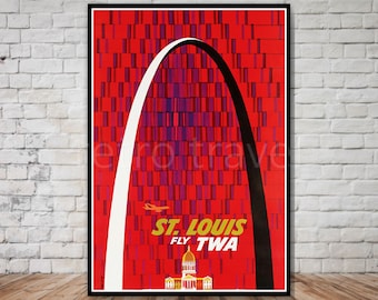 St. Louis Travel Poster download, Fly TWA poster, INSTANT DOWNLOAD, retro travel digital print, vintage twa airlines poster, st louis arch