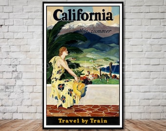 California Travel Poster, Retro Train Art Print (Digital Download)