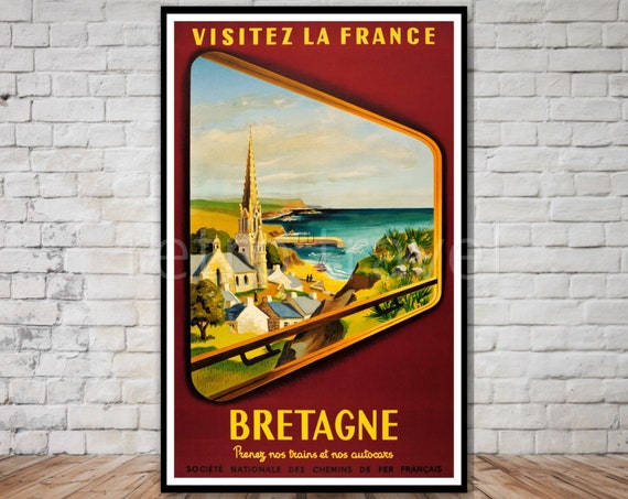 Visit France Poster, Brittany France Travel Poster, INSTANT DOWNLOAD, retro travel digital print, vintage travel poster download wall art