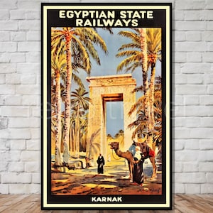 Karnak Egypt Travel Poster, Ferrocarriles Estatales Egipcios, DESCARGA INSTANTÁNEA, impresión digital de viajes retro, póster imprimible, arte mural, 11x17, 12x18