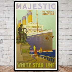 Majestic, World&#39;s Largest Ship, Vintage Travel Poster, INSTANT DOWNLOAD, ocean liner poster, retro travel digital print, printable poster