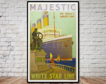 Majestic, World's Largest Ship, Vintage Travel Poster, INSTANT DOWNLOAD, ocean liner poster, retro travel digital print, printable poster