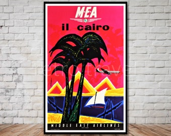 MEA Airlines, Kairo Ägypten Reise Poster, INSTANT DOWNLOAD, Mittelosten Fluggesellschaften, Retro-Reise Digitaldruck, druckbare Poster, Wandkunst