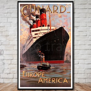 Cunard Europa Amerika Reise Poster, Ozean Liner Poster, INSTANT DOWNLOAD, Retro-Reise Digitaldruck, druckbare Poster, Versandplakat