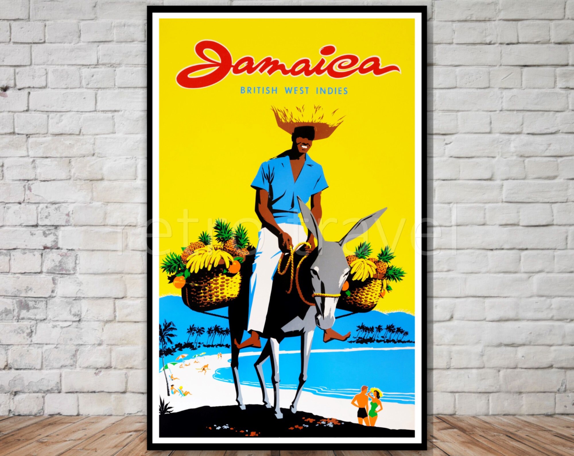 Jamaica Travel Poster, INSTANT DOWNLOAD, Retro Travel Print, British West Indies Decor, Donkey