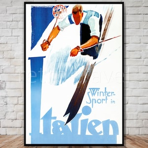 Italian Ski Poster, Winter Sport in Italy, INSTANT DOWNLOAD, retro travel digital print, italian travel poster, vintage skiing poster