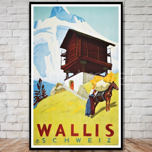 Wallis (Valais) Switzerland Travel Poster, INSTANT DOWNLOAD, Wallis Schweiz, german swiss poster download, printable travel poster wall art