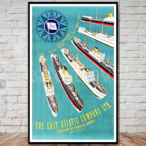Ostasiatische Unternehmen Kreuzfahrtschiffe Kopenhagen Reise Poster, INSTANT DOWNLOAD, Retro-Reise Digitaldruck, druckbare Poster 10 x 16 11 x 17 12 x 18
