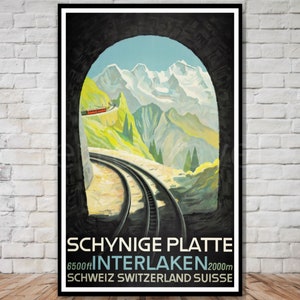 Swiss Travel Poster, schynige platte interlaken railway, INSTANT DOWNLOAD, swiss train wall art, printable switzerland travel poster print