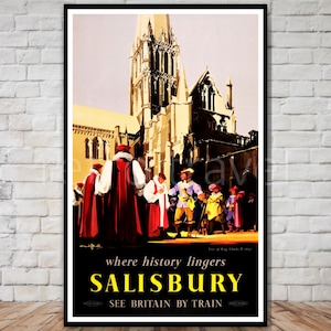 Salisbury, Wiltshire England Travel Poster, INSTANT DOWNLOAD, visit of king charles ii, vintage travel poster download, printable wall art