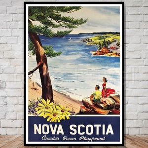 Vintage Nova Scotia Travel Poster, INSTANT DOWNLOAD, Canada's Ocean Playground, retro travel printable poster download, canada travel poster