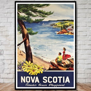 Vintage Nova Scotia Travel Poster, INSTANT DOWNLOAD, Canada&#39;s Ocean Playground, retro travel printable poster download, canada travel poster