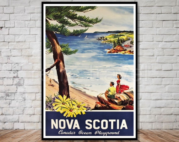 Vintage Nova Scotia Travel Poster, INSTANT DOWNLOAD, Canada's Ocean Playground, retro travel printable poster download, canada travel poster