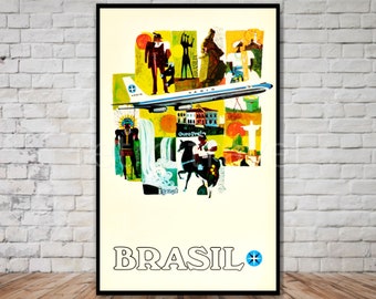 Brazil Travel Poster, Varig airlines, INSTANT DOWNLOAD, retro travel digital print, brazilian travel poster, airlines travel poster wall art