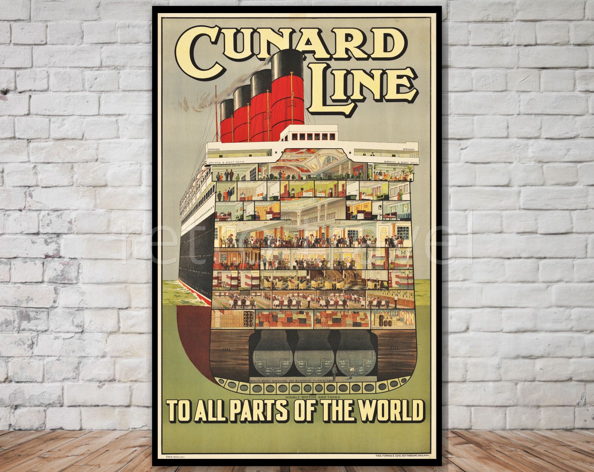 Cunard Line Travel Poster, INSTANT DOWNLOAD, ocean liner travel poster, retro travel digital print, printable poster, ship cross section
