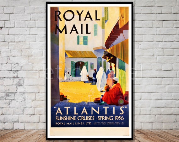 Royal Mail Atlantis Cruise Poster, 1936 Retro Travel Print (Digital Download)