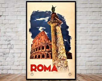 Roma Travel Poster, rome italy printable poster, INSTANT DOWNLOAD, retro travel digital print, rome travel poster, italian travel poster