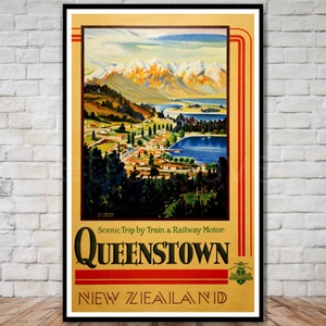 Queenstown New Zealand Travel Poster, INSTANT DOWNLOAD, printable poster, retro travel digital print, vintage new zealand poster download