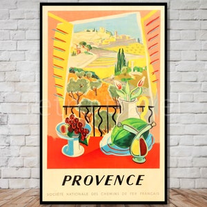 Cartel de viaje de Provenza, impresión de viaje francés, descarga instantánea impresión digital de viaje retro, cartel imprimible, arte de la pared del ferrocarril nacional francés