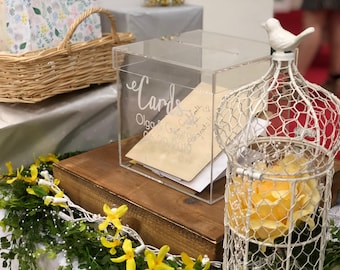 Clear Acrylic Wedding Box W/ Shoe Lid and Personalized Vinyl Lettering