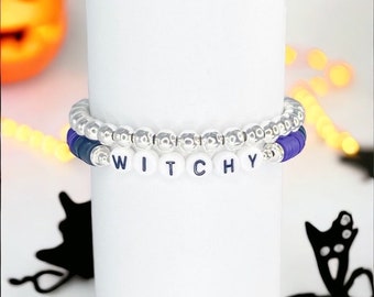 Witchy Bracelet / Custom Beaded Bracelet / Heishi Bracelet / Fall Bracelet / HalloweenBracelet / Personalized Name Bracelet
