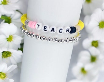 Teacher Appreciation Bracelet / Custom Beaded Pencil Bracelet / Name Bracelet / Education Gift