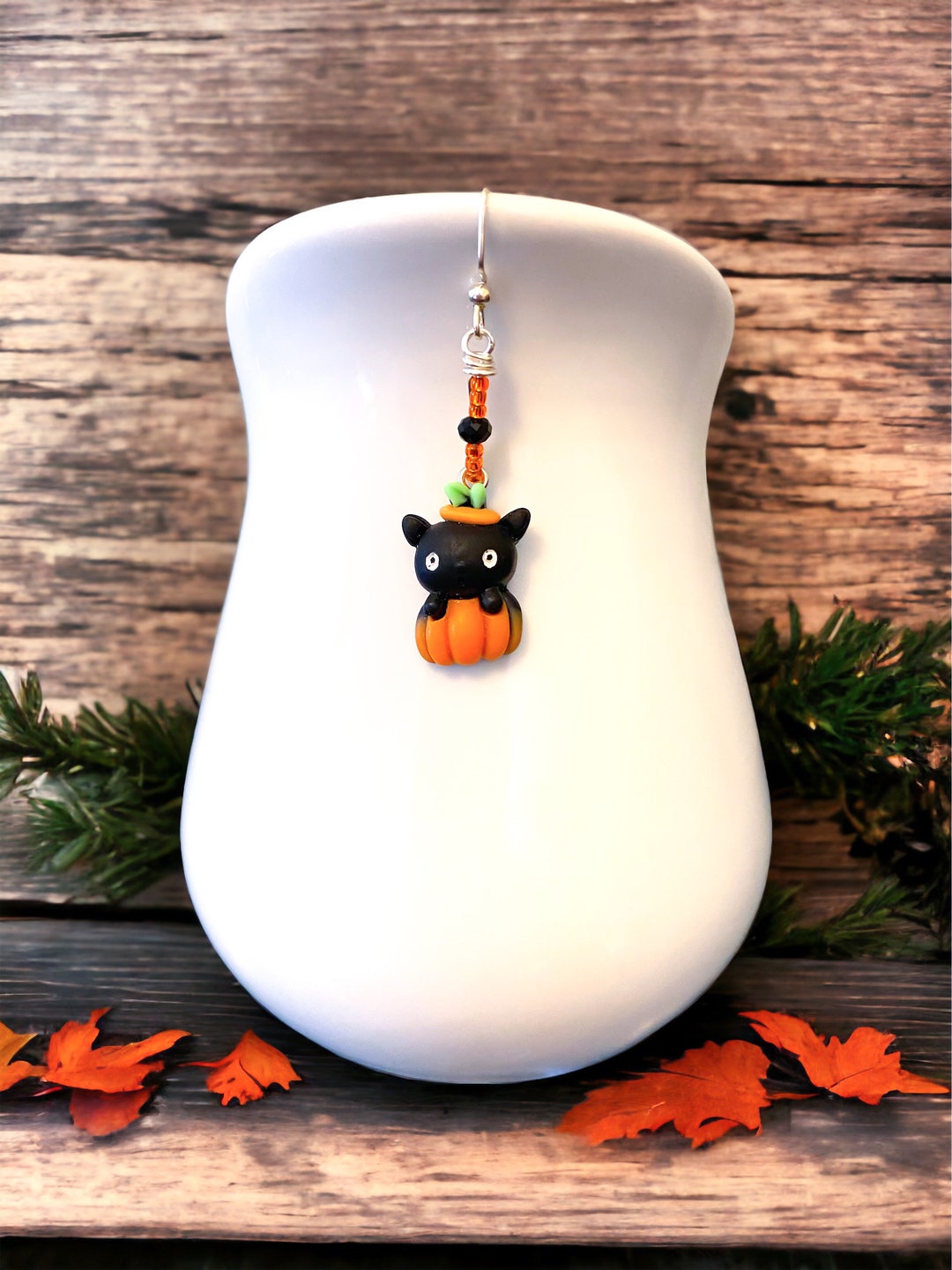Black Cat Halloween Earrings / Pumpkin Earrings / Halloween Etsy