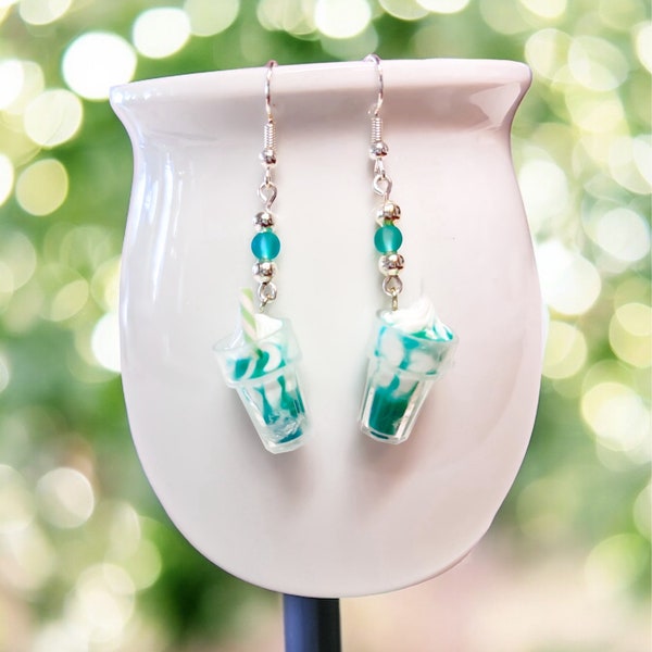 Green Milkshake  Earrings / Ice Cream Jewelry  / Foodie / Summer Spring Gift  / Easter Basket