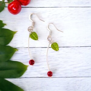 Cherry Stem Earrings / Cherry Fruit Earrings / Red Cherry Earrings / Foodie Earrings / Cute Fun Earrings / Novelty Earrings