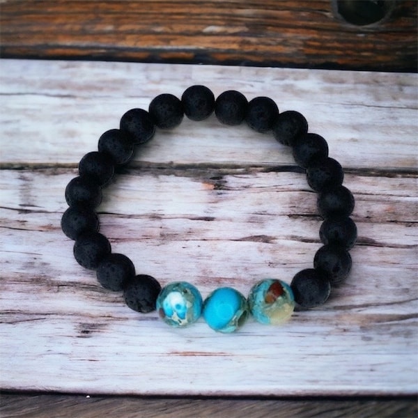 Lava Rock Bracelet / Imperial Jasper / Natural Diffuser Bracelet  / Volcanic Ash Jewelry / Lava Rock Jewelry / Mothers Day